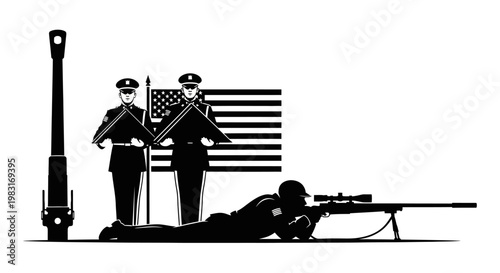 Sniper, Honor Guard, and Flag: Military Precision and Patriotism
