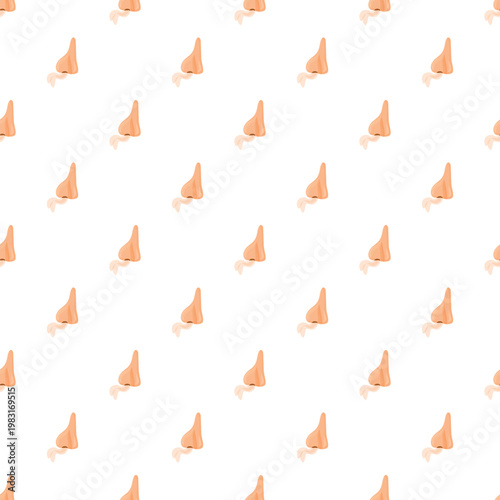 Cartoon human noses with mucus creating a seamless pattern, illustrating cold or allergies
