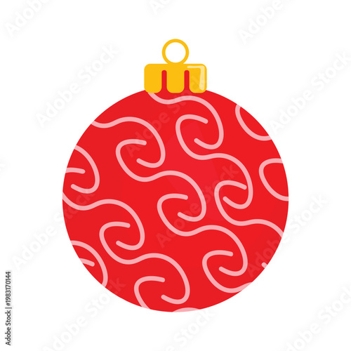 Red Christmas Ornament Ball with Decorative Pattern Vector Illustration