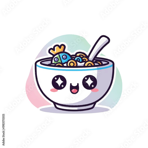 Cartoon bowl of cereal with spoon.