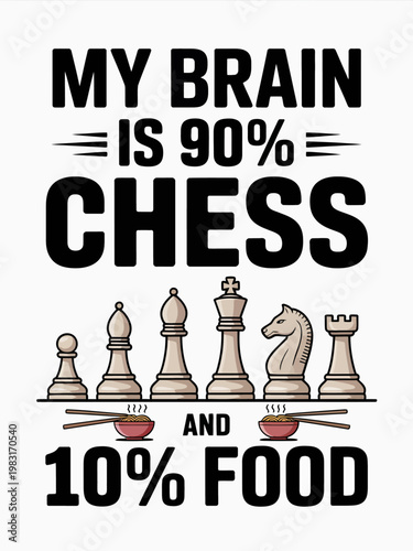 A playful design features chess pieces arranged above cups of food.