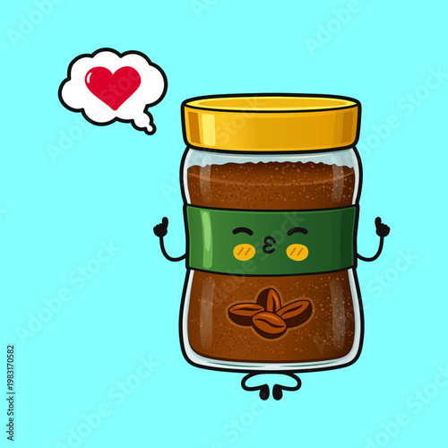 Cute instant coffee jar character showing love