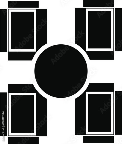 Conference table top view vector illustration, meeting room layout with chairs around round table isolated on white background