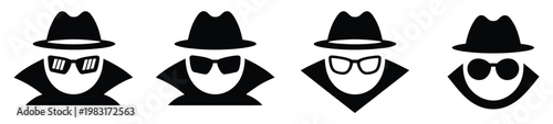 Agent or spy icon incognito vector logo collection, modern line and flat style espionage and stealth icons including disguise, binoculars, and anonymous profile symbols for security and mystery