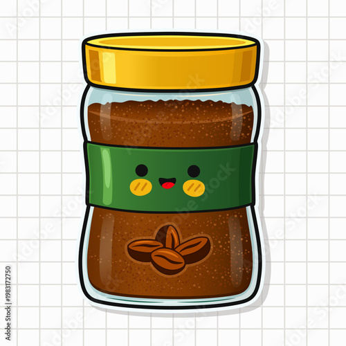 Cute instant coffee jar sticker with smiling face