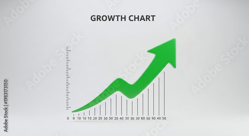 Captivating 3D growth chart highlighting significant business advancement, financial progress, and market success with a vibrant green upward arrow