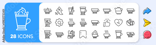 Coffee types and Tea icons. Interest rate, AI generate, Inflation icons. Set of Latte, Frappe and Cappuccino icons. Espresso, Doppio and Cafe Crema. Vector