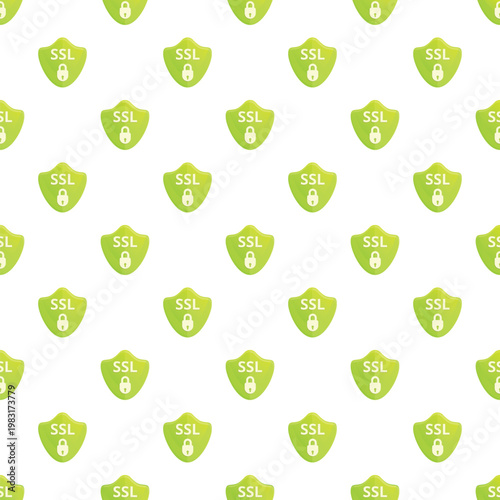 Repeating green ssl shield icons forming a seamless pattern for data protection