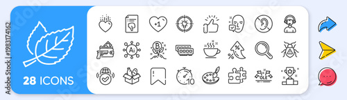 Heart, Research and Armed robbery line icons. Interest rate, AI generate, Inflation icons. Pack of Coffee cup, Bitcoin project, Idea icon. Timer, Ram, No hearing pictogram. Vector