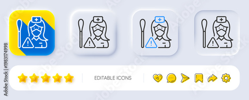 Nurse with Cotton swab line icon. Neumorphic, Flat shadow, 3d buttons. Doctor assistant sign. Face protection symbol. Line nurse icon. Social media icons. Vector