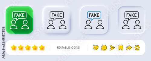 Fake information line icon. Neumorphic, Flat shadow, 3d buttons. Social propaganda sign. Wrong truth symbol. Line fake information icon. Social media icons. Vector