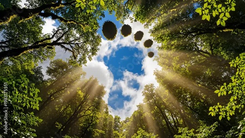 Wallpaper Mural Sunlight filtering through forest canopy for tech concepts, digital marketing, and scientific projects Torontodigital.ca