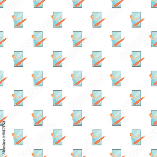 Repeating pattern of a person performing a weightless exercise routine on a screen
