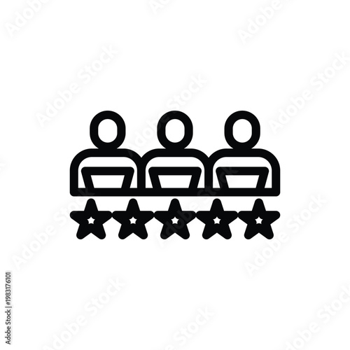 Three stylized people icons with five stars below, representing customer reviews, ratings, or team performance feedback.