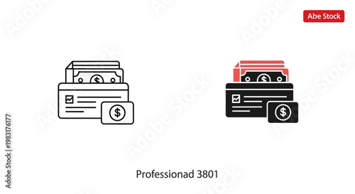 Credit card and dollar bills icon set