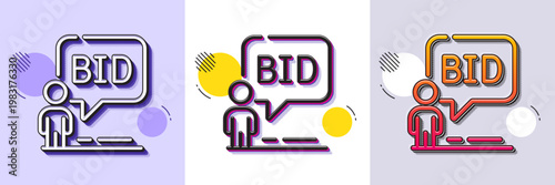 Auction line icon. Halftone dotted pattern. Gradient icon with grain shadow. Bid offer sign. Raise the price up symbol. Line auction icon. Various designs. Vector