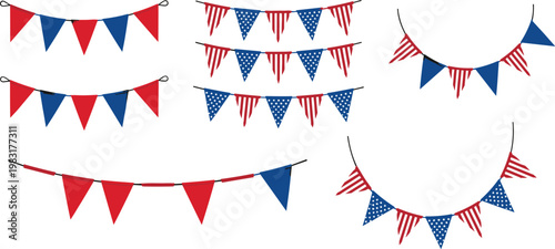Patriotic Bunting Flag Garland Set with Red White and Blue Triangle Pennants for National Celebration Decoration and Festive Event Design
