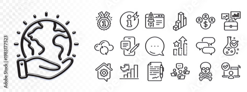 Agreement document, Talk bubble and Phone chat line icons for web app. Glare of light effect. Message icon. Pack of 3d chart, Start business, Save planet pictogram icons. Vector