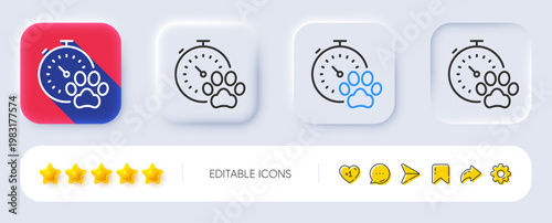 Dog competition line icon. Neumorphic, Flat shadow, 3d buttons. Pets timer sign. Activities results symbol. Line dog competition icon. Social media icons. Vector