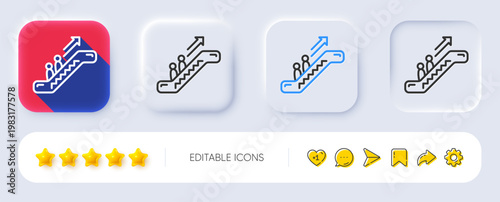 Escalator line icon. Neumorphic, Flat shadow, 3d buttons. Elevator sign. Shopping stairway symbol. Line escalator icon. Social media icons. Vector