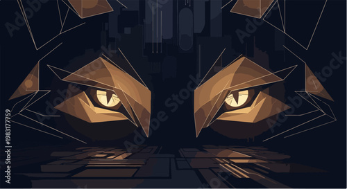 Intense Gaze of a Geometric Feline Creature.