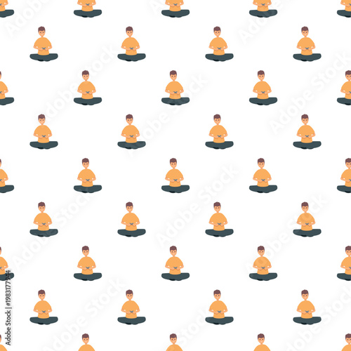 Cartoon man meditating in lotus position creating a repeating pattern