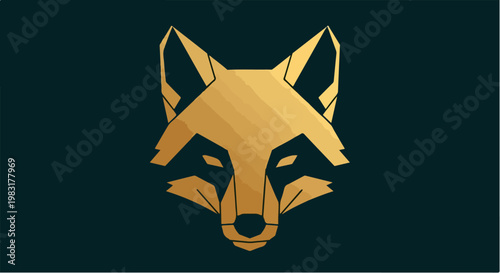 Geometric Golden Fox Head Emblem on Dark Background.