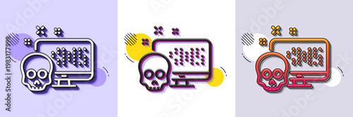 Cyber attack line icon. Halftone dotted pattern. Gradient icon with grain shadow. Ransomware threat sign. Computer phishing virus symbol. Line cyber attack icon. Various designs. Vector