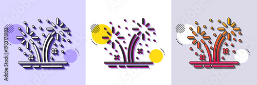 Fireworks line icon. Halftone dotted pattern. Gradient icon with grain shadow. Pyrotechnic salute sign. Carnival celebration lights symbol. Line fireworks icon. Various designs. Vector