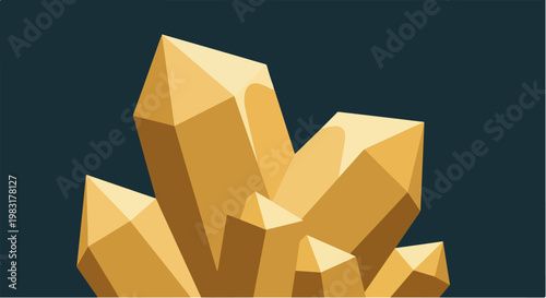 Golden Crystal Cluster Gemstone Mineral Formation.