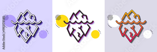 Iceberg line icon. Halftone dotted pattern. Gradient icon with grain shadow. Risk management sign. Reduce threat symbol. Line iceberg icon. Various designs. Vector
