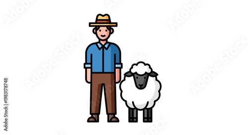 Farmer standing with a sheep, representing rural life and animal husbandry