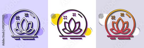 Lotus line icon. Halftone dotted pattern. Gradient icon with grain shadow. Yoga meditation flower sign. Mind relax and peace symbol. Line lotus icon. Various designs. Vector