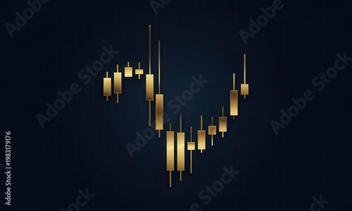 Golden stock market chart with candlestick pattern on dark background