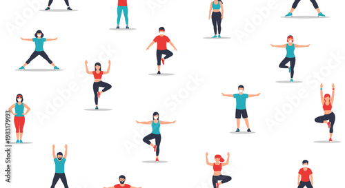 People exercising outdoors seamless pattern fitness activity health concept