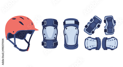 Protective gear for recreational activities helmet knee and elbow pads illustration