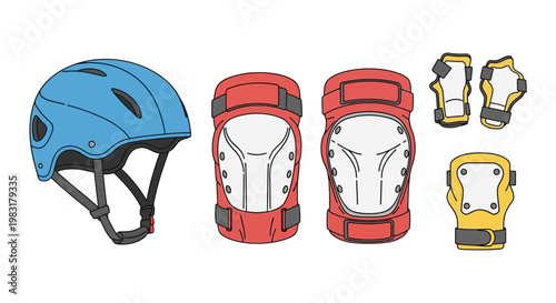 Protective gear illustration helmet knee pads and elbow pads safety equipment