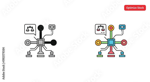 Decentralized justice system, blockchain technology icon