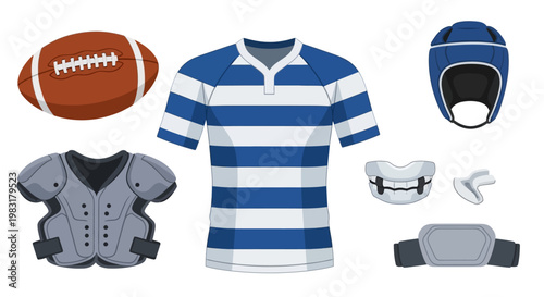 Rugby gear set uniform and protective equipment illustration isolated