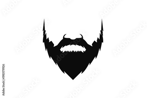 Stylized black and white illustration of a full beard and mustache