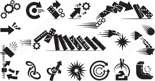 Black and white icons of business workflow process