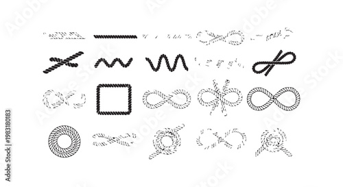 Rope knots and cord elements collection with various shapes and frames isolated on white background marine equipment vectors.