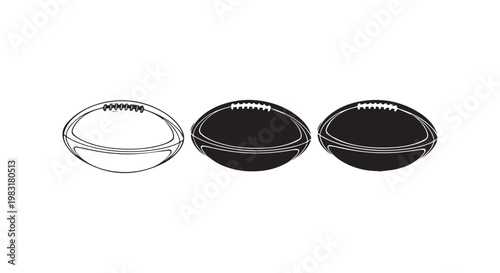 American football balls collection including line art and solid silhouette versions isolated on white background for design.