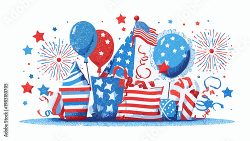 print American independence day icons vector illustrations