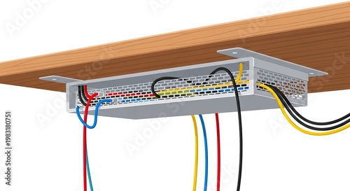 Cable management system under desk.