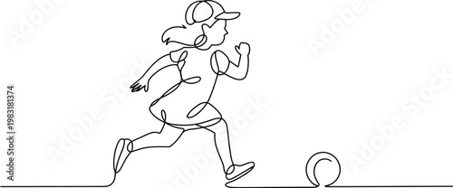 child running line art featuring female athlete jogging in active motion in simple outline style for modern fitness illustration design
