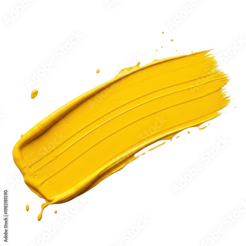 A vibrant yellow paint stroke with dynamic dripping effect at the bottom edge isolated on transparent background