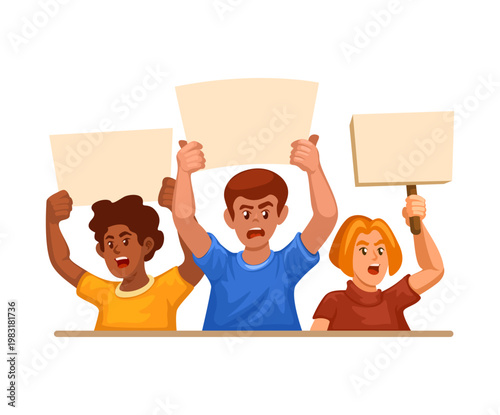 People Protest Holding Blank Signs Demonstration Concept Illustration Vector