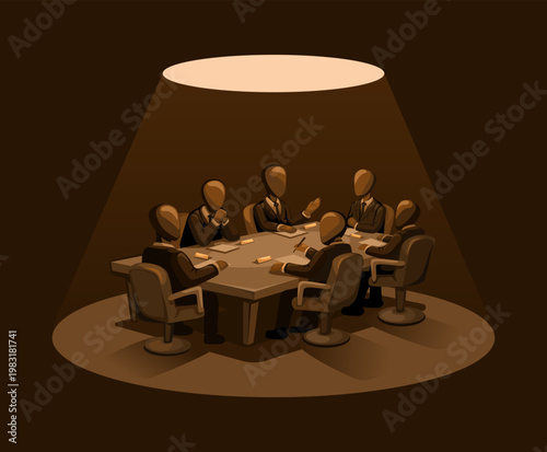 Global Elite Business Meeting in Dark Room Leadership Decision Concept Illustration Vector