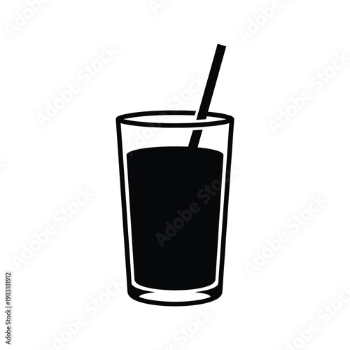 Glass of juice with straw silhouette icon for beverage menu design healthy refreshment symbol and fruit drink illustrations.